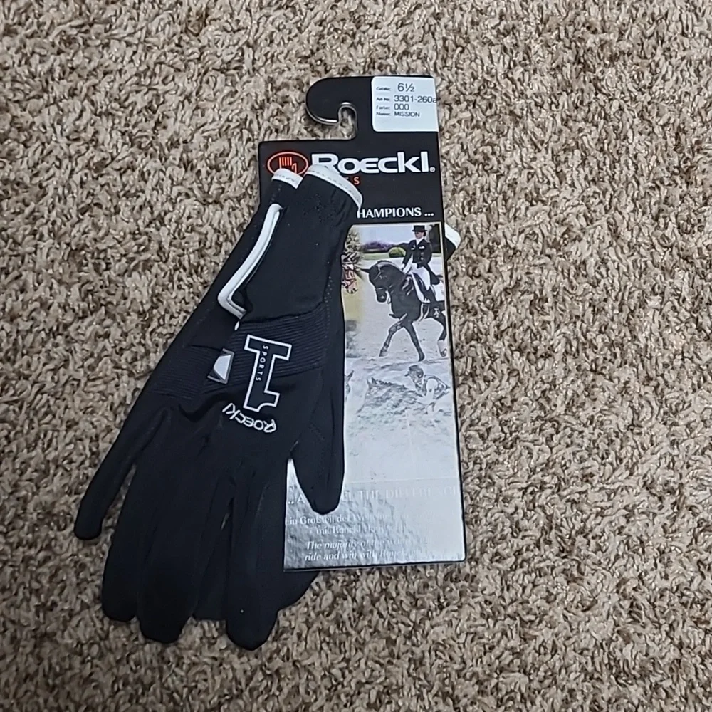 Roeckl NWT Size 6.5 Black Riding Gloves With White Trim